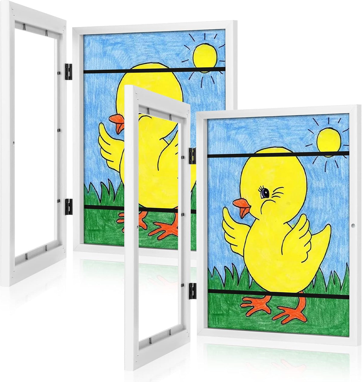 [Paquete de 2] Marcos de arte para niños, 8.5 x 11 pulgadas, marcos de arte infantil con apertura frontal, marcos blancos para exhibición y almacenamiento de obras de arte para pared, capacidad para 50 piezas, para imágenes 3D, manualidades