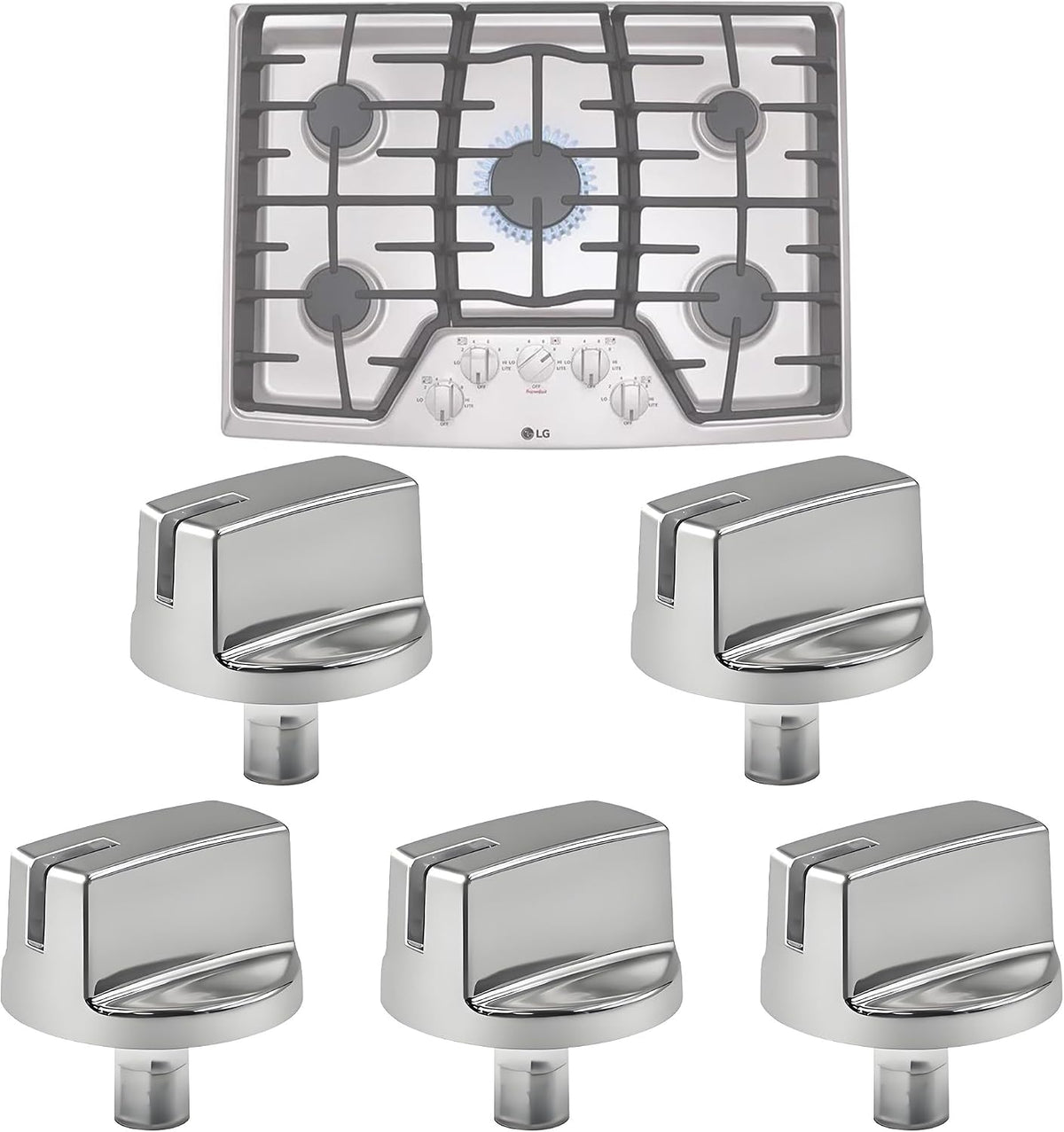 WUVYFWN Paquete de 5 perillas de control de quemador AEZ73293801, compatibles con estufas/cocinas de gas LG, el conjunto de perilla de control de quemador reemplaza a EBZ60710601, 2025031, AH3639420, EA3639420, AP5594929, PS3639420