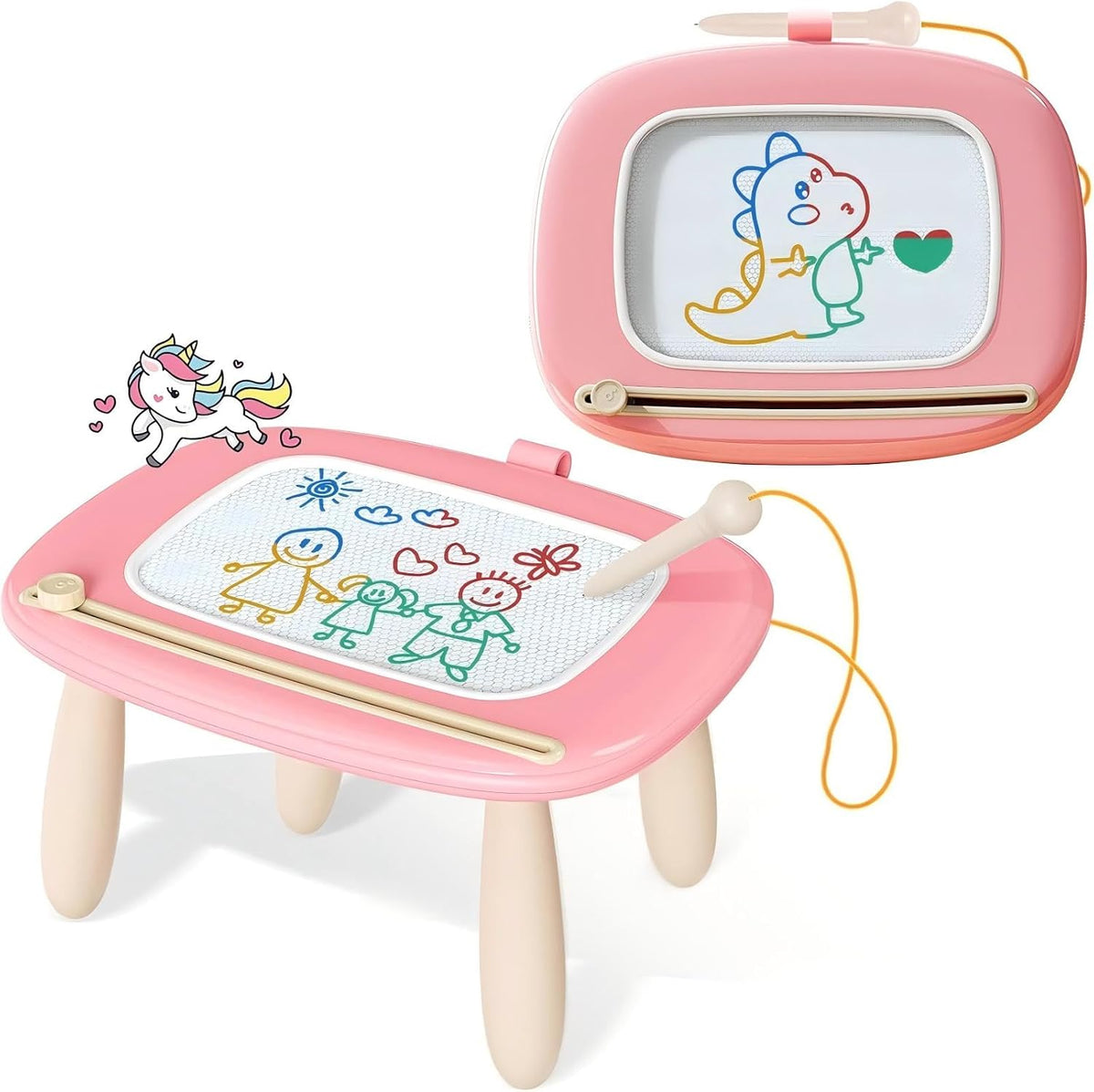 Pizarra magnética Kikidex, juguetes para niñas pequeñas de 1 a 3 años, bloc de dibujo para garabatear, juguetes educativos y de aprendizaje para bebés y niños de 1, 2 y 3 años, regalo de cumpleaños (rosa suave).
