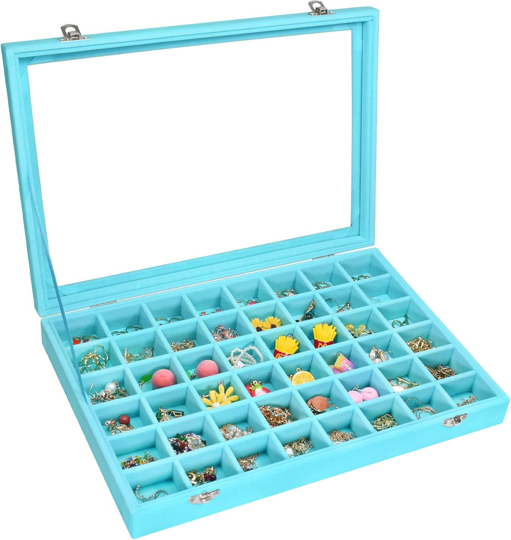 Organizador de Joyería Vicoter en Terciopelo – 48 Compartimentos con Funda Transparente