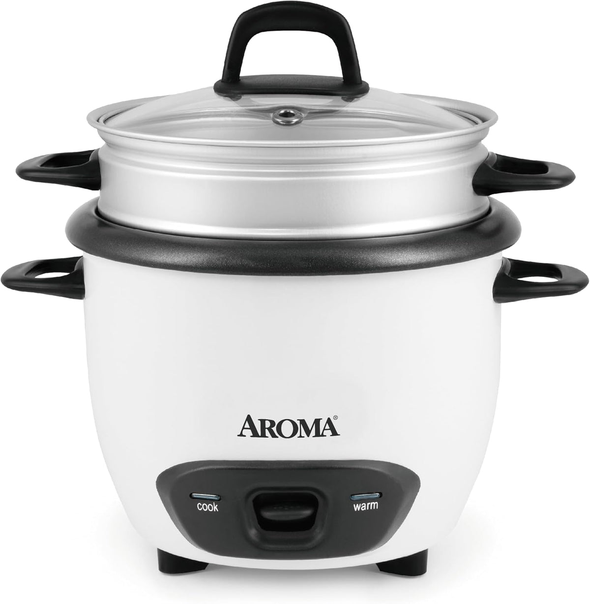 ⚠️ Tapa de Aluminio y Steam Tray Arrugados – Aroma Housewares Arrocera y Vaporera 6 Tazas ARC-743-1NG, Color Blanco