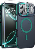 Funda magnética 3 en 1 para iPhone 17 Pro Max, [Protección omnidireccional] con 1 protector de pantalla + 1 funda para cámara, [Compatibilidad perfecta con Magsafe] Funda protectora delgada para iPhone 17 Pro Max, color verde 