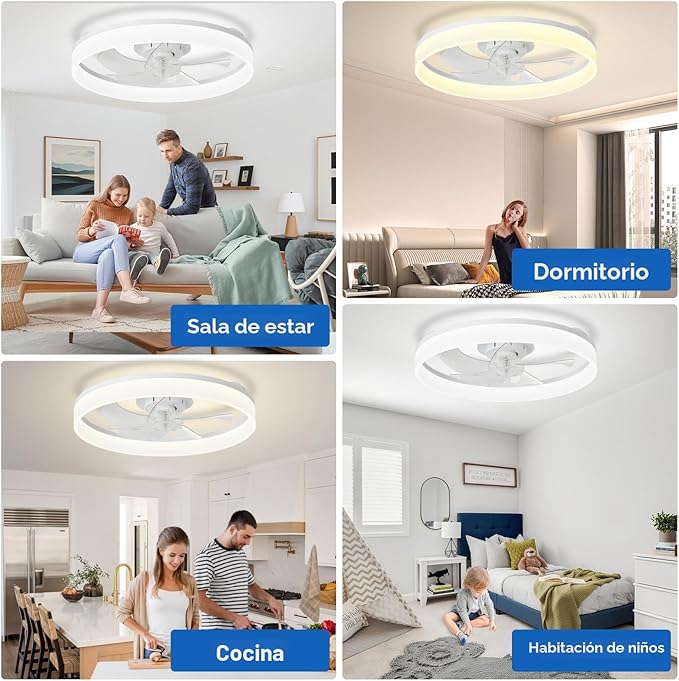 Ventilador de Techo LED 20" Perfil Bajo | Sin Aspas | Motor CC Silencioso | Control Remoto y App | Blanco