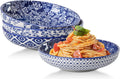 Juego de cuencos de cerámica Cerkik para pasta - 946 ml (32 oz) - Cuencos de porcelana para servir sopa o cereales, 21, 5 cm (8,5 pulgadas) de ancho y cuencos poco profundos para ensalada o cena - Aptos para microondas - Azul vintage