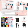 Máquina de Coser Mini Magicfly – Portátil, Doble Velocidad con Mesa Extensible y Kit Completo | Rosa
