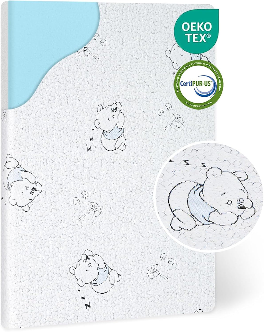Colchón Pack and Play de 96 x 66 cm, doble cara, con funda de jacquard ultrasuave y espuma viscoelástica transpirable de gel. 