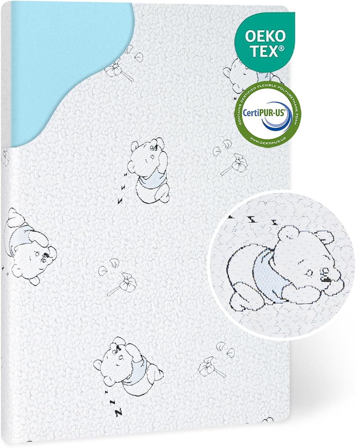 Colchón Pack and Play de 96 x 66 cm, doble cara, con funda de jacquard ultrasuave y espuma viscoelástica transpirable de gel. 