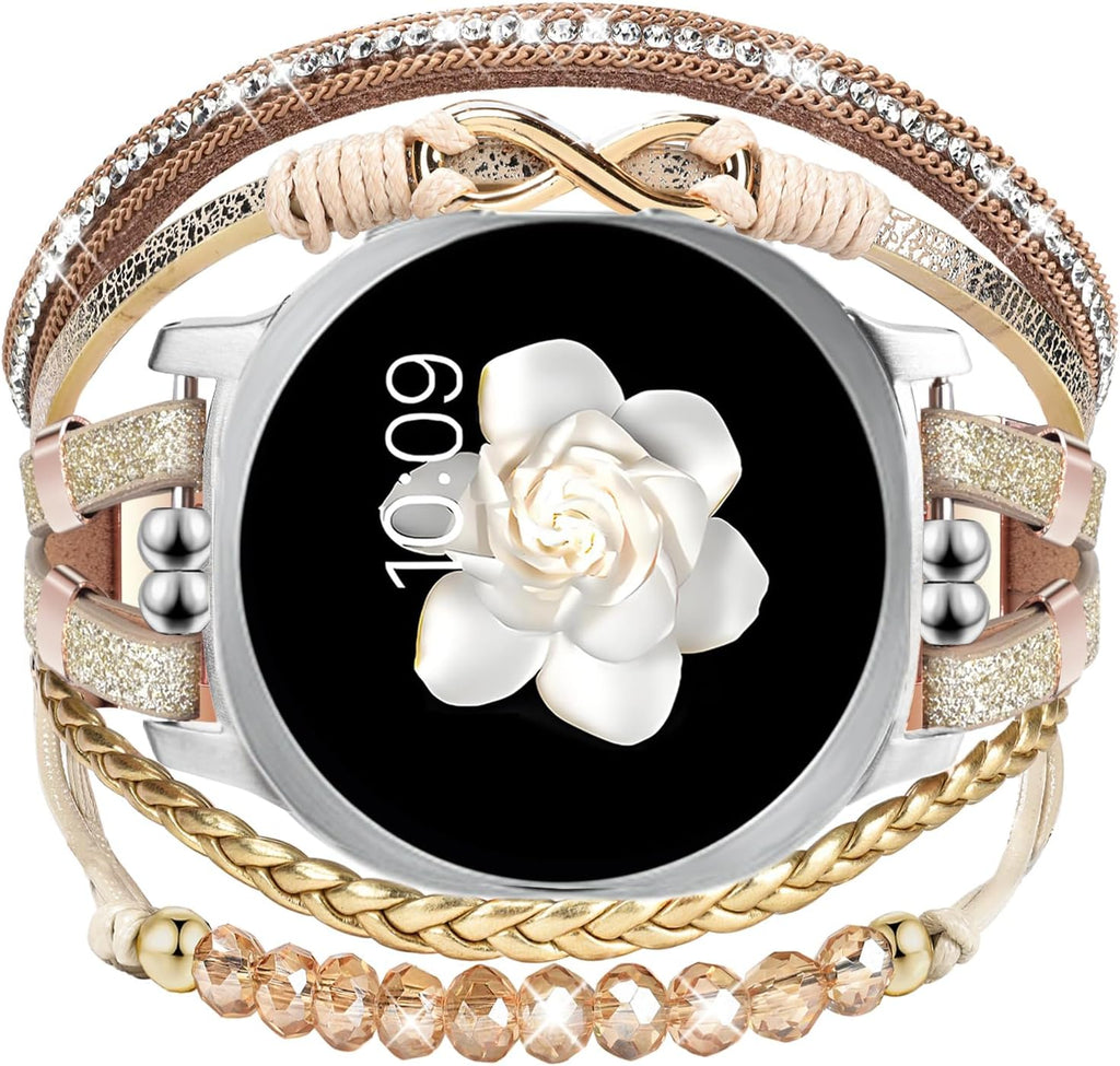 Pulsera de cuero estilo bohemio para Samsung Galaxy Watch 8/7/6/5/4, 40 mm, 44 mm, para mujer. Correas de reloj multicapa hechas a mano de 20 mm con cuentas para Watch 8 6 Classic 43 mm/Watch 5 Pro/Watch4 Classic 42 mm/Galaxy Active 2.