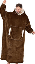 yescool Wearable Blanket Hoodie - Birthday Christmas Gifts for Women Mom Girlfriend, Extended Oversized Flannel Sherpa Cozy Hooded Blanket Sweatshirt Adult With Hood Pocket & Sleeves (Brown)