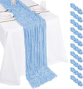 Set 10 Caminos de Mesa de Gasa Azul Claro Boho 17x108" – Para Bodas, Baby Showers y Fiestas