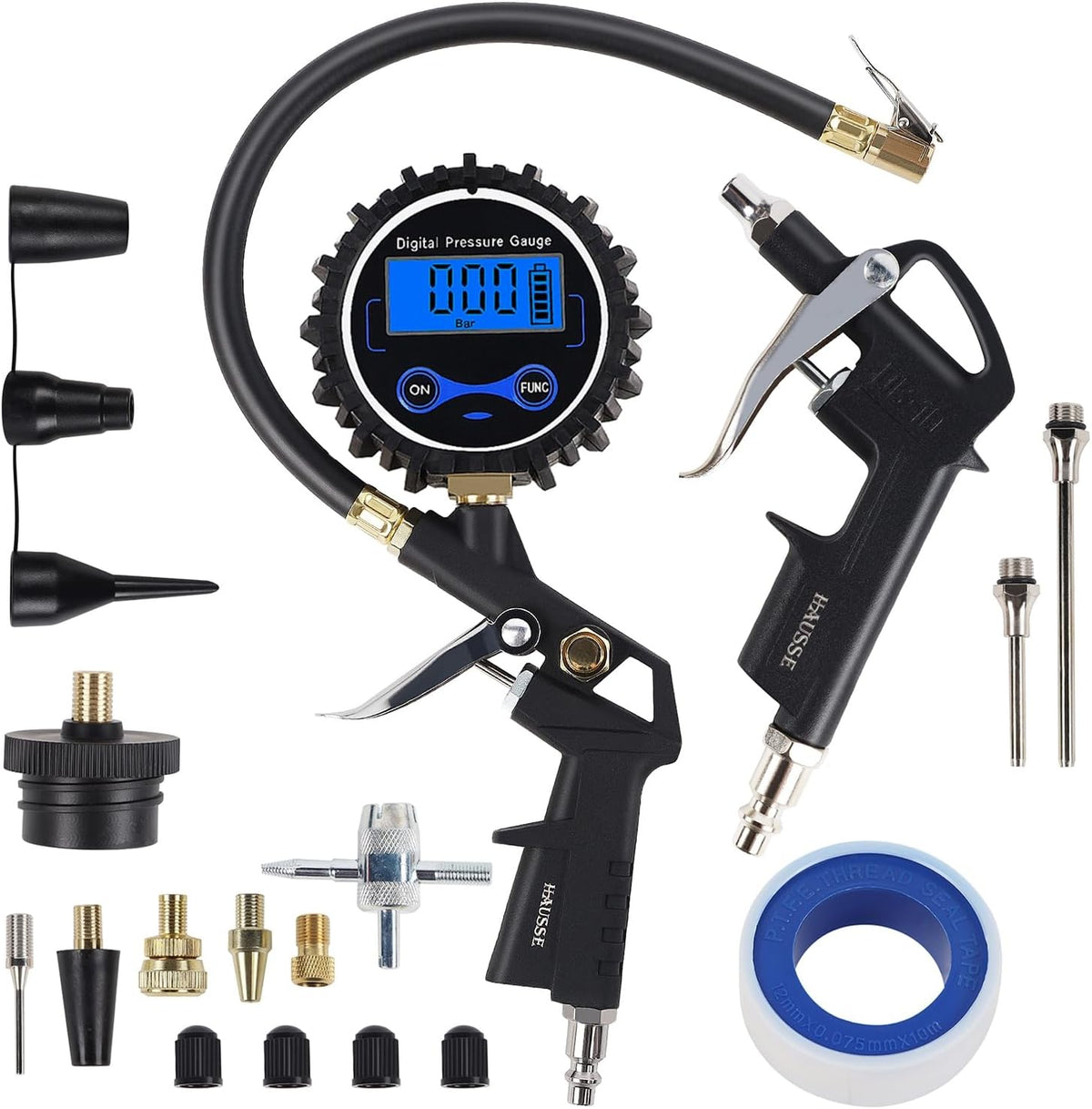Kit de Accesorios para Compresor de Aire – Manómetro Digital, Inflador, Pistola y Conexiones NPT 1/4"