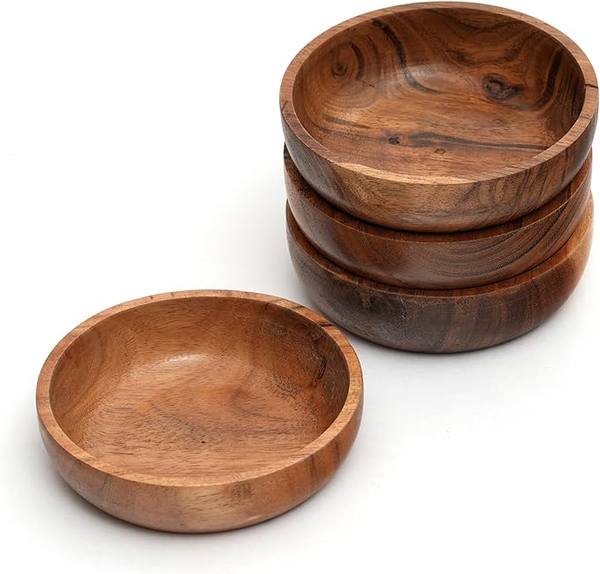 Cuencos de madera de acacia – 4.75 pulgadas de color marrón, 157.5 in cúbicos (0.40 litros) cada uno, juego de 4 Visita la tienda de WEBHUSHI