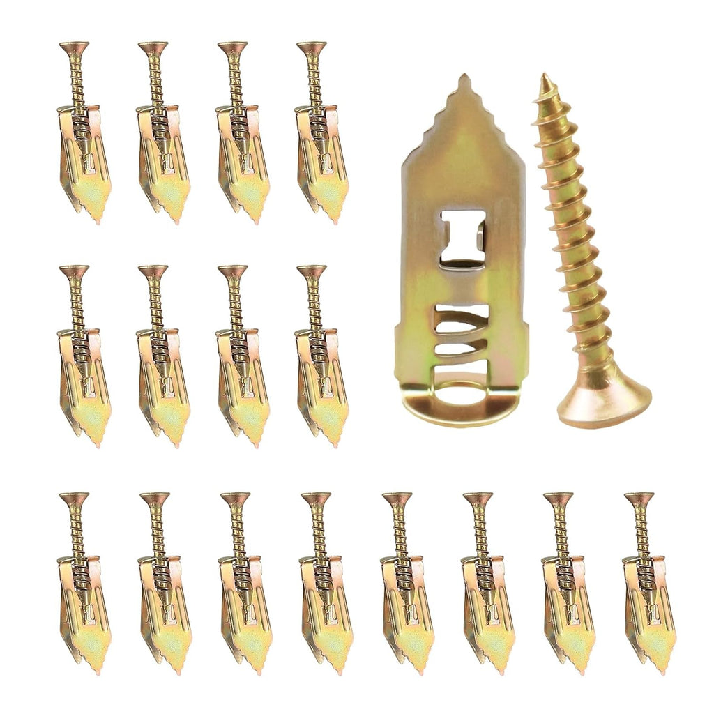 Kit de 200 anclajes y tornillos autorroscantes para paneles de yeso. No requiere taladro ni agujeros en la pared. Anclaje de pared para colgar estantes de TV, correas y gabinetes (100 unidades de 0,47 x 1,18 pulgadas, 100 unidades de 0,47 x 1,57 pulgadas)