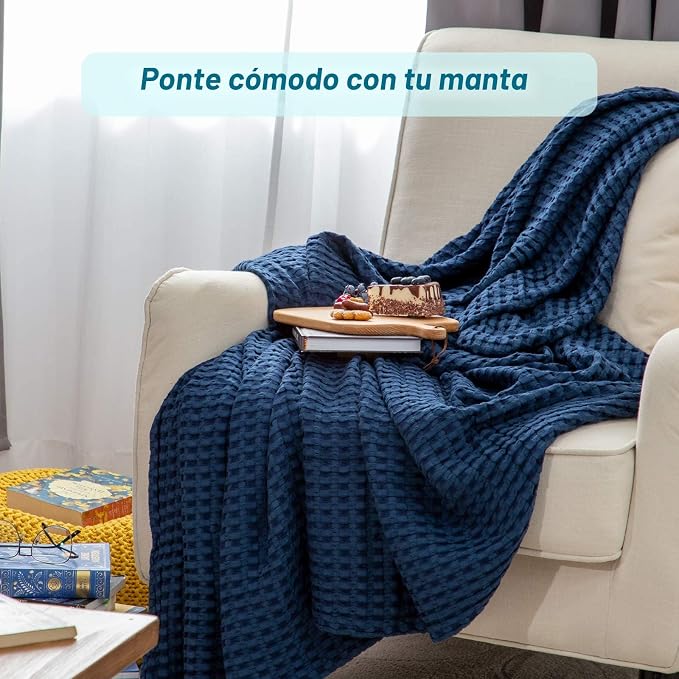 Bedsure Manta de Algodón Refrescante con Diseño Gofre Tamaño King - Manta de Verano Ligera y Transpirable de Rayón Derivado del Bambú