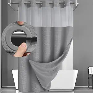 Cortina de Ducha con Forro EUTXL | Gris | Tejido Waffle 230GSM | Estilo Hotel | 71x74 Pulgadas