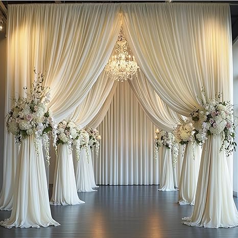Cortinas Telón de Fondo Marfil | Sin Arrugas | Bodas, Baby Shower y Fotografía | Decoración de Eventos