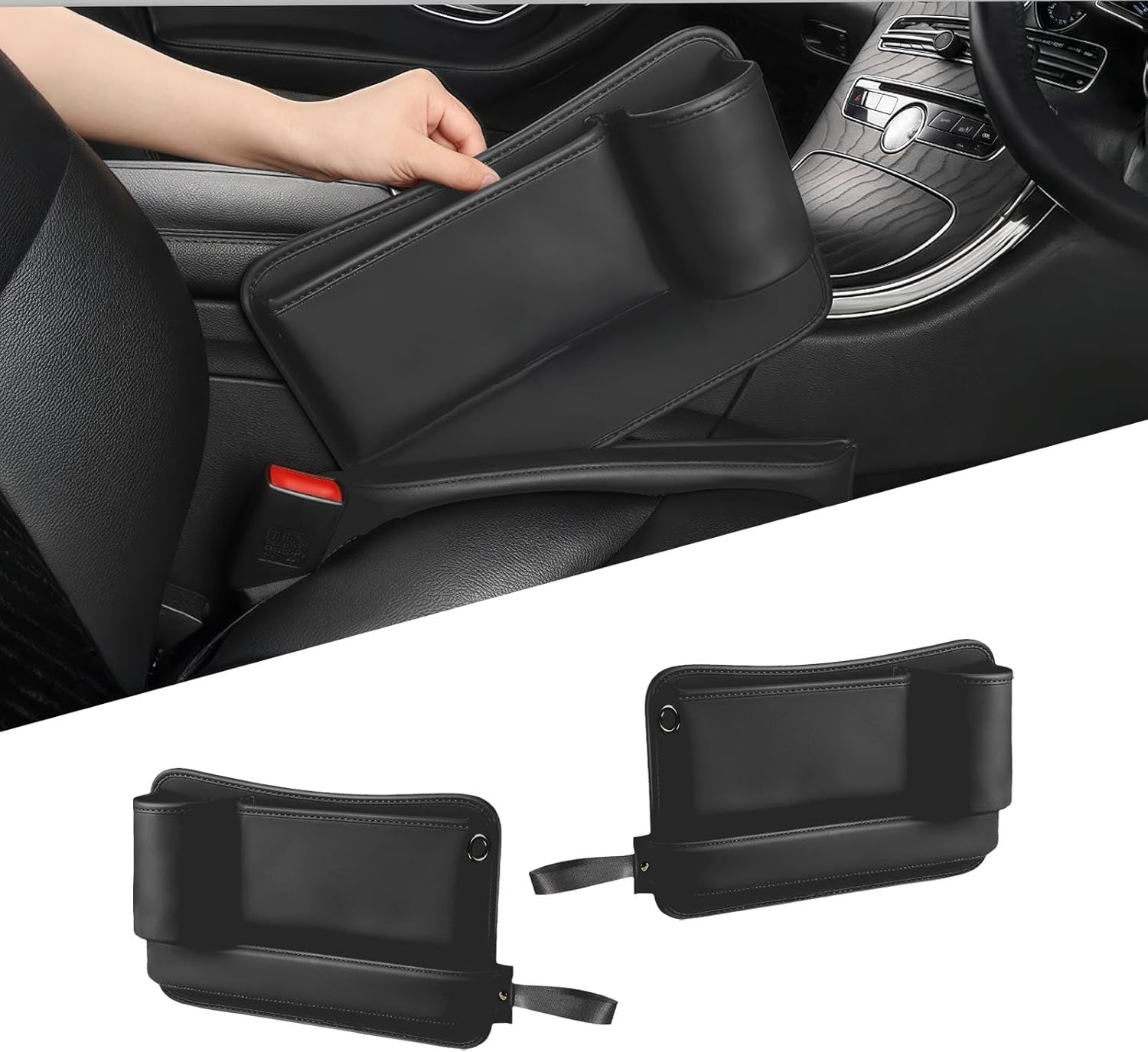 Car Seat Gap Filler Organizer 2 Pack, Car Seat Organizer with Cup Holders, 3-in-1 Removable Auto Organizer for Women, Universal Fit SUV Truck Fill The Gap Between Seats & Console(Black)