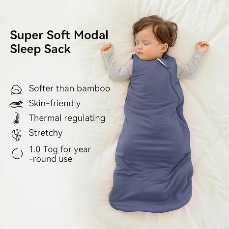 BubblePanda - Saco de dormir modal para bebés de 6 a 12 meses, 1.0 tog, súper suave, con cremallera de 2 vías, manta para bebé