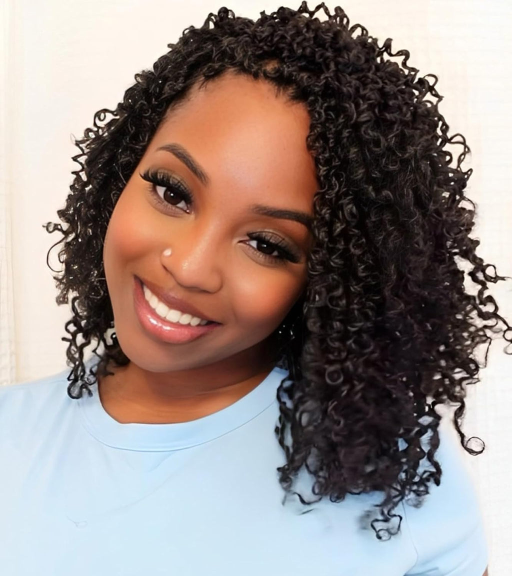 Cabello de Ganchillo Aksice Yanky Twist 8" Pre-Bucle – Passion Twist Boho Sintético para Mujeres, 8 Paquetes, Color 1B Negro Natural