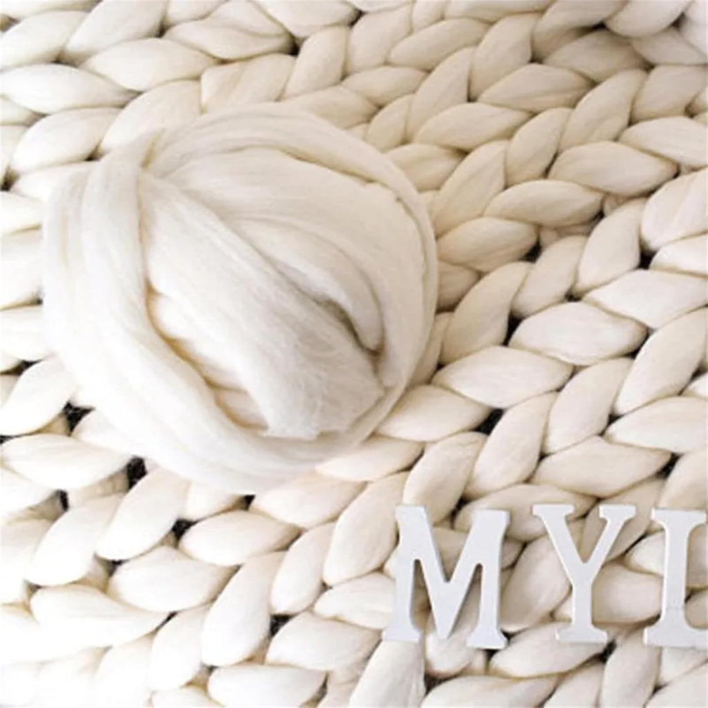 Manta de punto grueso 100% hecha a mano, hilo grande de lana merina, suave y esponjosa para sofá, cama, manta grande de ganchillo grande, acogedora manta tejida de cable grueso, color beige