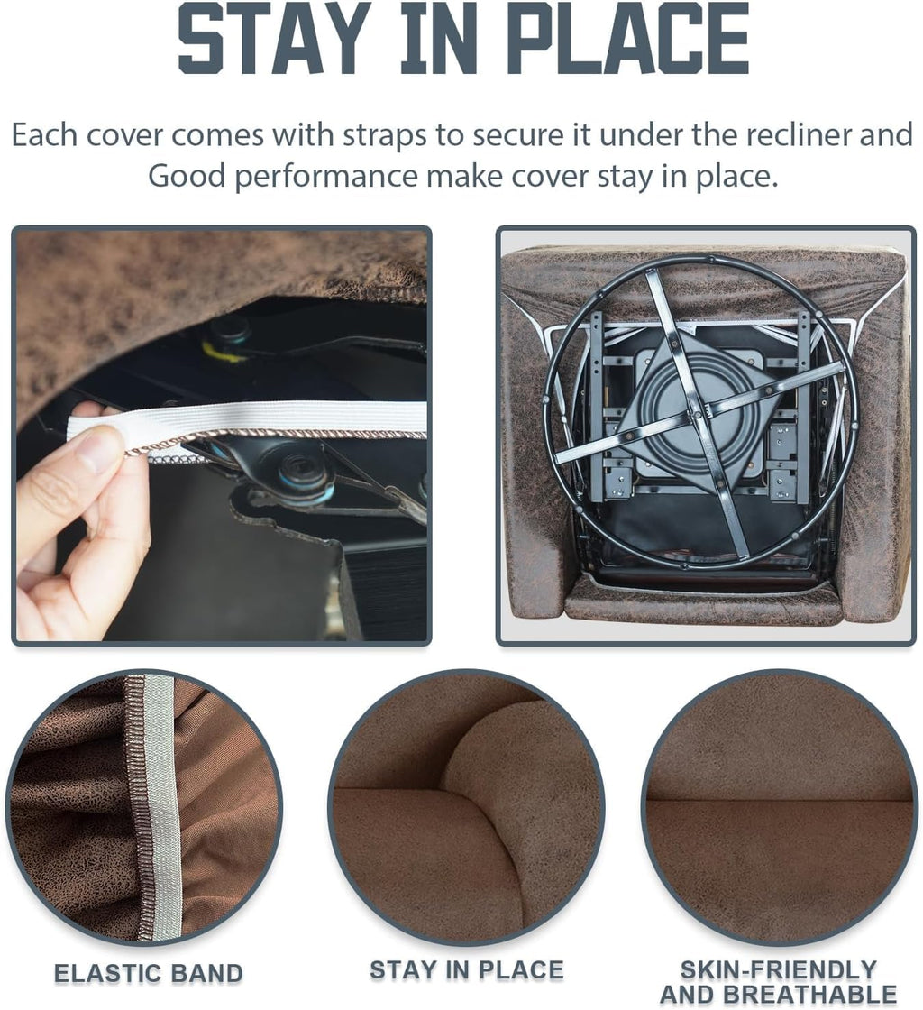ANARACHON Fundas para Sillas Reclinables Tipo Cuero, 4 Piezas Funda para Sillón Reclinable Lazy Boy, Protector de Muebles - Funda Suave Lavable para Sofá para Mascotas y Niños (Marrón)