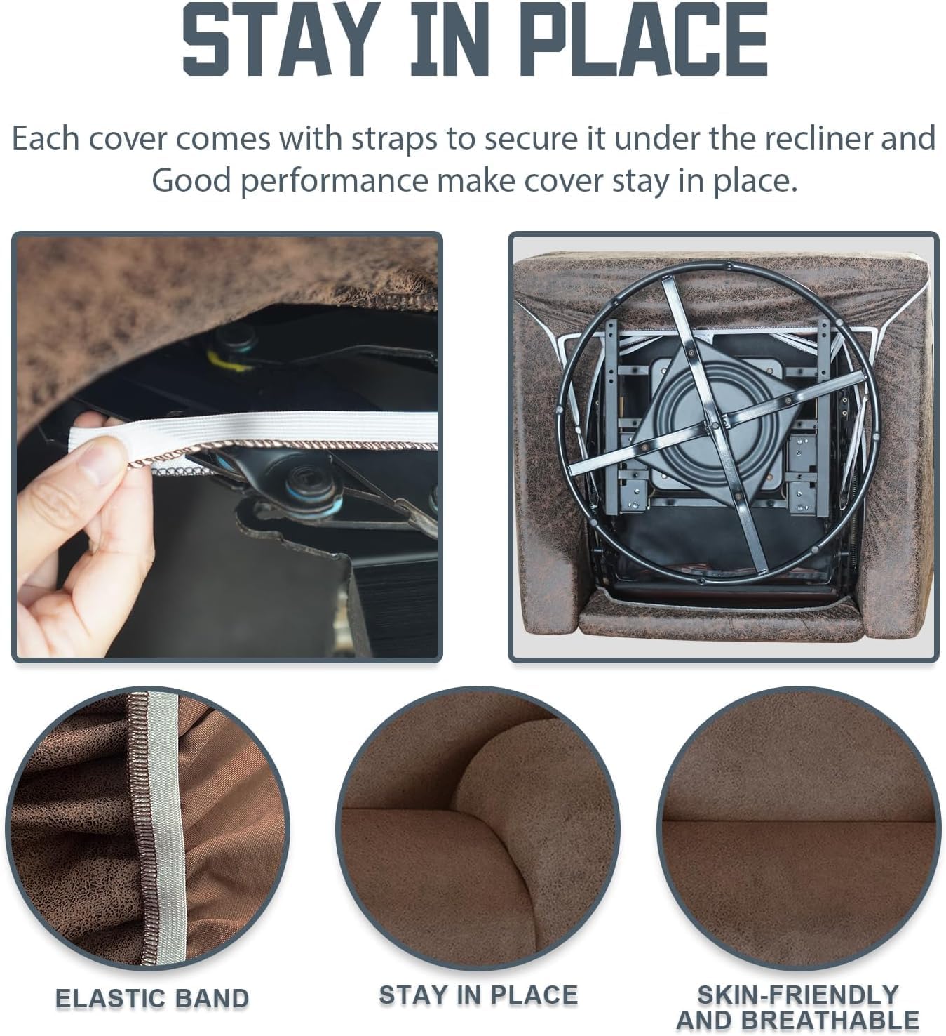 ANARACHON Fundas para Sillas Reclinables Tipo Cuero, 4 Piezas Funda para Sillón Reclinable Lazy Boy, Protector de Muebles - Funda Suave Lavable para Sofá para Mascotas y Niños (Marrón)