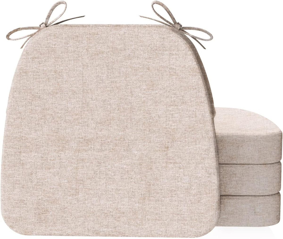 Cojines para sillas AAAAAcessories con forma de D, almohadillas para sillas de comedor de 5 cm de grosor con lazos y funda extraíble y lavable a máquina, 43 x 41 cm, juego de 4, color beige avena.