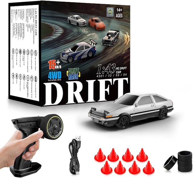 Mini Auto RC Drift 1/43 | 4WD | Giroscópio | 2.4 GHz | Luces y Neumáticos de Repuesto