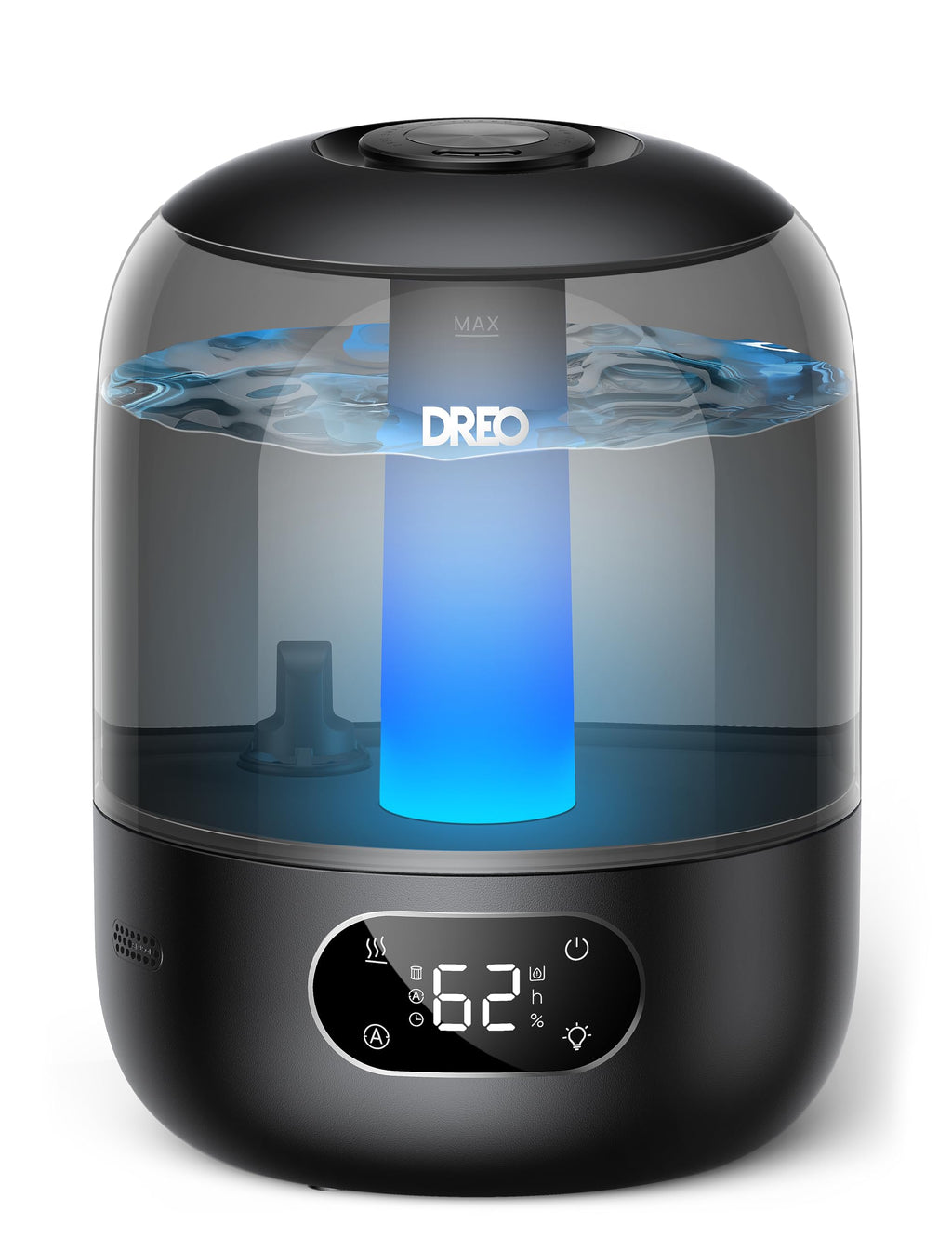 Humidificador DREO 3L Ultrasónico Negro | 30H, 26dB, Sensor de Humedad y Luz Nocturna | Bebés y Plantas