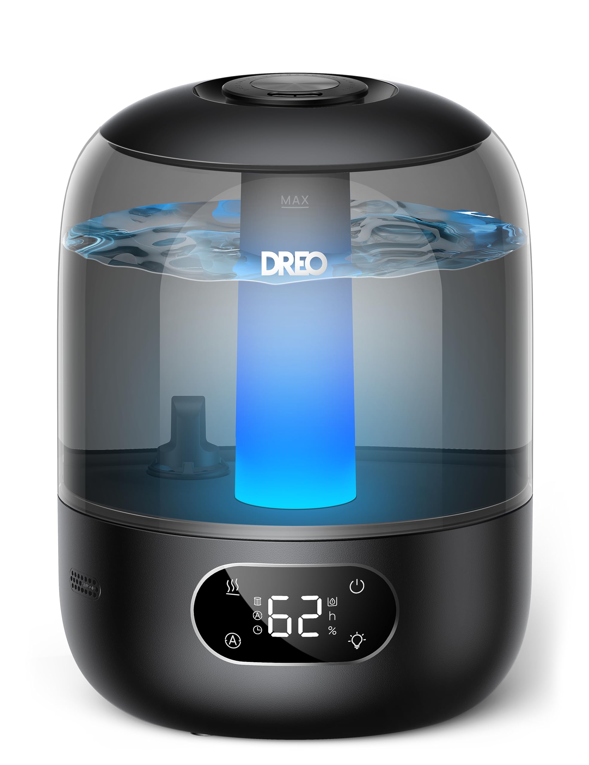 Humidificador DREO 3L Ultrasónico Negro | 30H, 26dB, Sensor de Humedad y Luz Nocturna | Bebés y Plantas