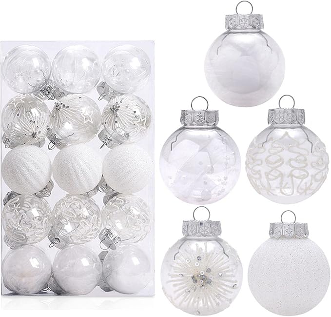 Generic Juego de bolas festivas grandes para decoración de árbol de Navidad, color blanco
