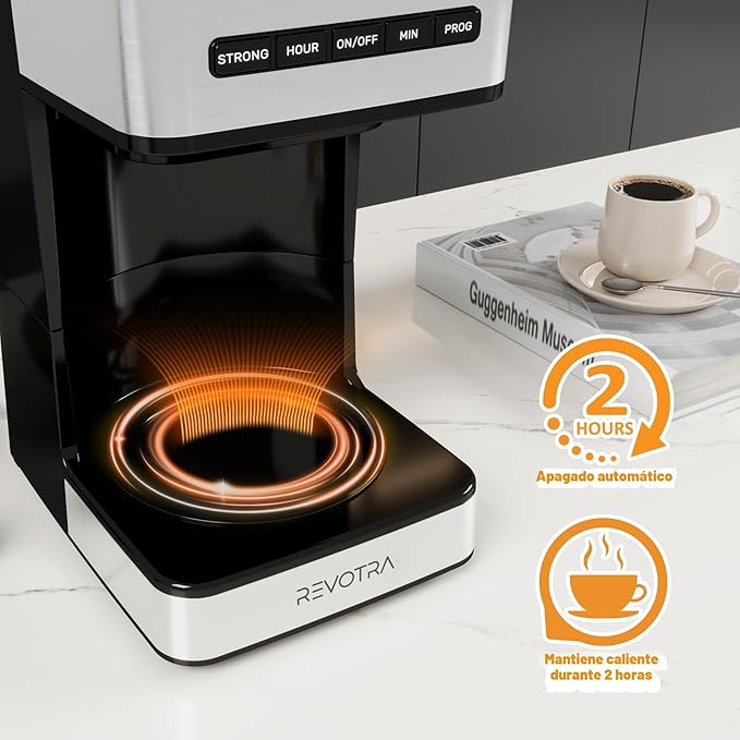 Cafetera Programable REVOTRA 12 Tazas | Café Regular, Fuerte y con Hielo | Timer 24H | Apagado Automático