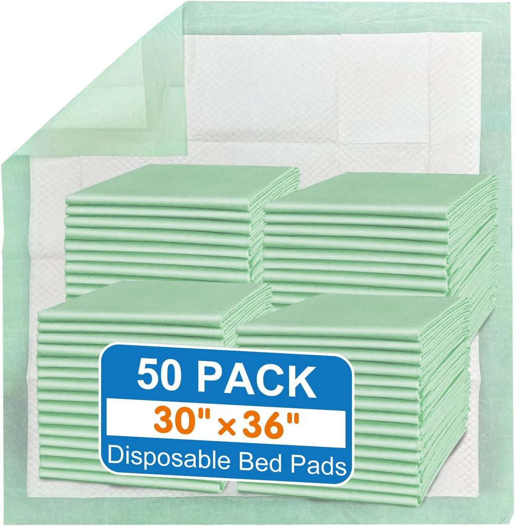 MILDPLUS Paquete de 50 almohadillas desechables para cama, 76 x 91 cm, almohadillas extra grandes para incontinencia | Alta absorción de 90 gramos para adultos, personas mayores, bebés y mascotas (sin adhesivo)