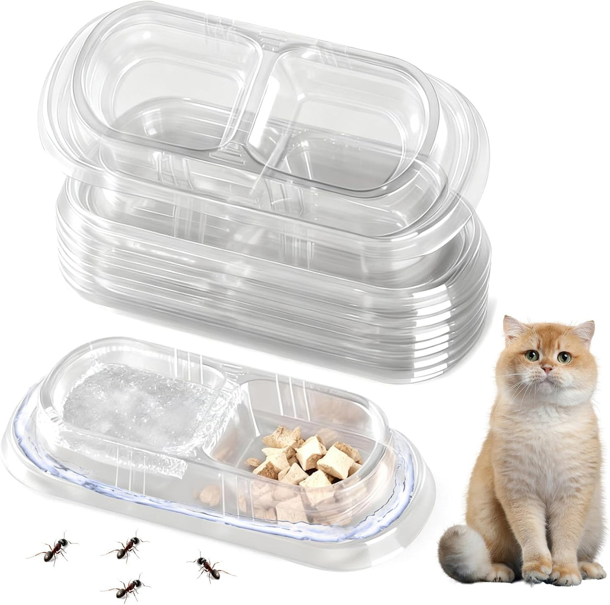 Tazones Desechables para Gato 30 Piezas con Foso Antihormigas | Bandeja de Doble Tazon Antiderrame para Gatos Callejeros y Exteriores, Suministro de 30 Dias