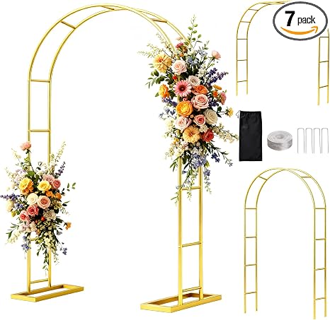 Arco de Boda 6.6FTx3.5FT, Enrejado de Jardín para Plantas Trepadoras al Aire Libre, Pérgola de Metal Dorado Arbores para Arco de Flores Arcada
