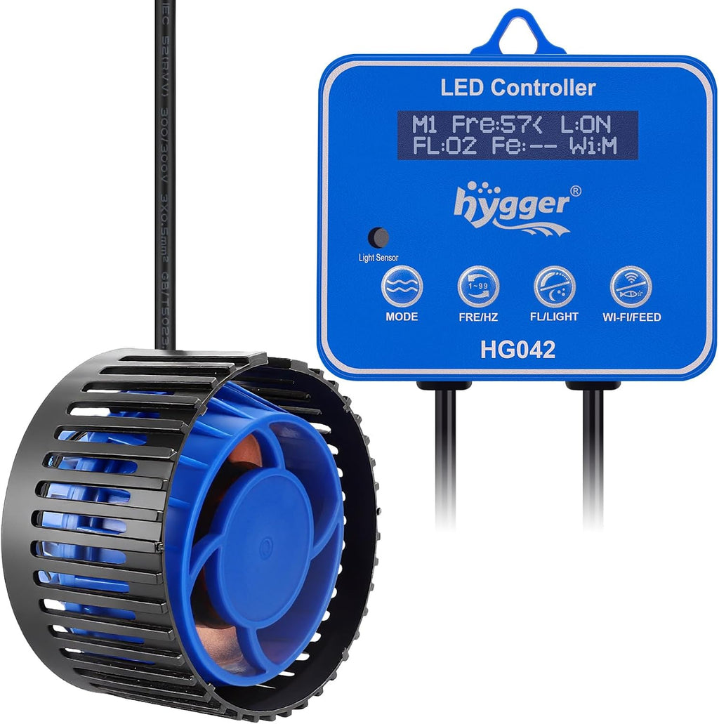 Generador de Onda Fuerte hygger para Acuario Cabezal de Potencia DC Magnético Bomba Ajustable de Circulación de Tanque de Peces con Controlador Externo para 284-833 Litros Agua Dulce Salada 3400 GPH