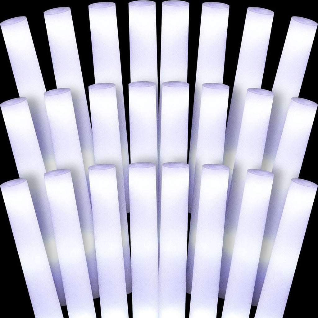 Liliful 48 piezas de varitas LED de espuma, varitas luminosas blancas intermitentes, set de fiesta temática, suministros para fiestas que brillan en la oscuridad para bodas, raves, conciertos, cumpleaños y eventos deportivos.