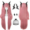 Gorro para el cabello ANOGOL + Set de 3 piezas (1 * Accesorio para la cabeza) Peluca larga rosa para cosplay de anime, coletas con clip, peluca sintética rosa para cosplay de vampiro para mujer, disfraz de anime y dibujos animados, fiesta de Halloween y