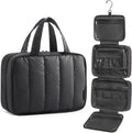 BAGSMART Travel Toiletry Bag for women, Portable Hanging Hook Makeup Bag Organizer, Waterproof Makeup Cosmetic Bag, for Full-Size Accessories, Toiletries,Black