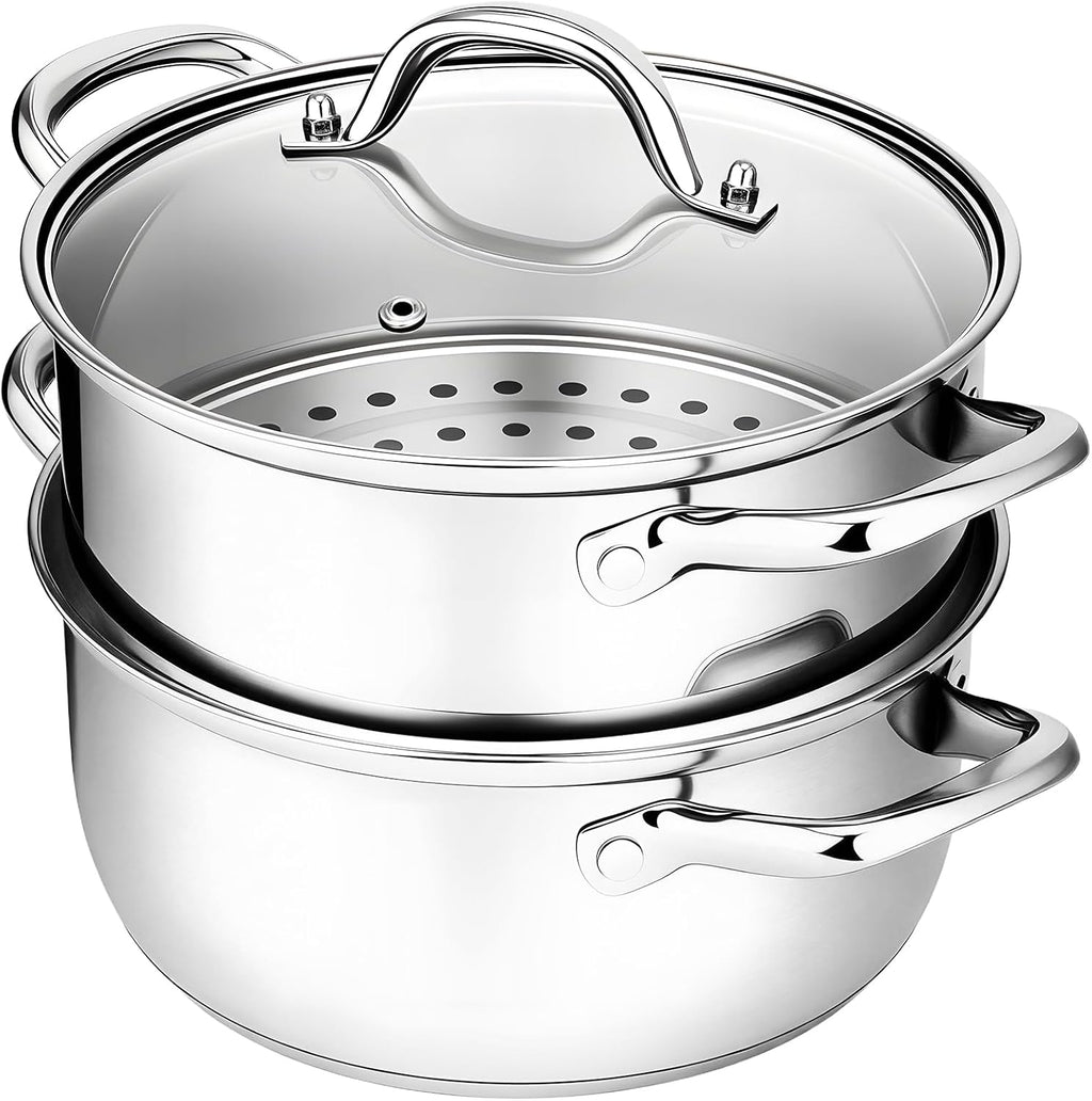 Olla Vaporera de Acero Inoxidable Chefbee 3.2 qt – Cesta para Alimentos, Verduras, Albóndigas y Sopas