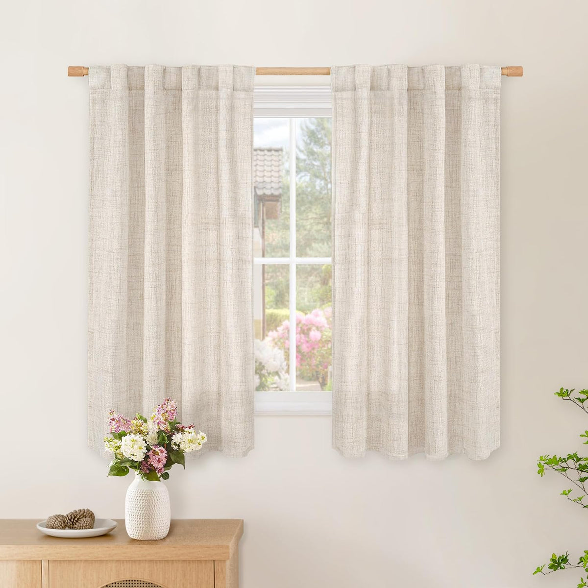 Cortinas Cortas de Lino BGment 34x45 Pulgadas | Set de 2 Paneles, Filtrado de Luz, para Cocina, Baño y Dormitorio