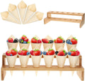 Queekay - 100 conos desechables de madera para comida con 12 agujeros, soporte para exhibición de conos, ideal para charcutería, helados, eventos con catering, fiestas o bufés (rectos, de bambú) 