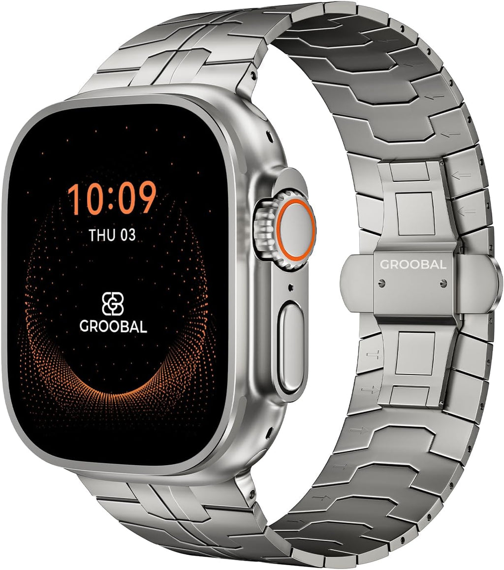 Correa de Titanio Grado 5 GROOBAL para Apple Watch Ultra 3/2/1 49mm y Series 11/10 46mm | Recubrimiento DLC Anti-Rayaduras | Eslabones Pequeños para Ajuste Preciso