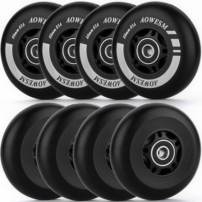 AOWESM Inline Skate WheeIs 85A - Patines de repuesto para hockey sobre ruedas en línea para exteriores con rodamientos ABEC-9 y espaciadores flotantes, tamaños de 72 mm/76 mm/80 mm, colores negro/azul/rojo, paquete de 8