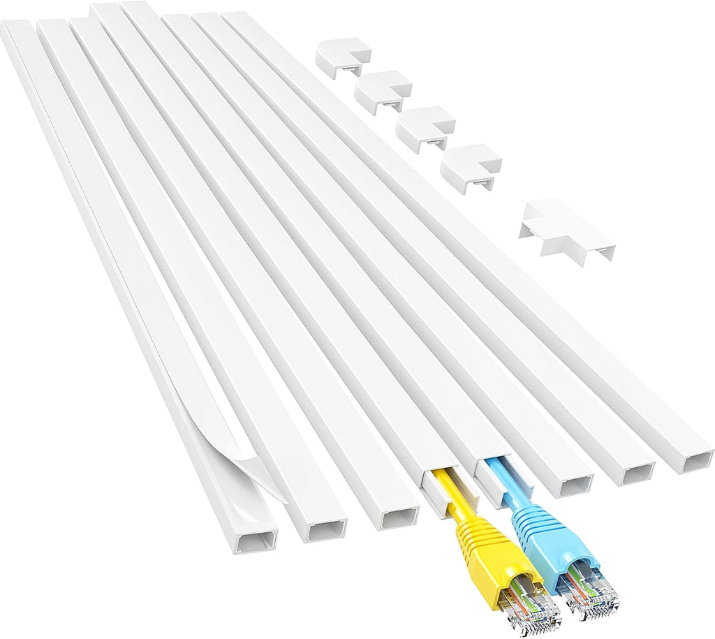 INCOMPLETO-Yecaye Canaleta Ocultacables 113 Pulgadas | Cubre un Cable en la Pared | Kit de Manejo de Cables Facil de Instalar | 0.59 x 0.4 Pulgadas (Blanco)