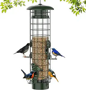 Comedero para Pájaros Anti-Ardillas de Malla Metálica 3LB — Protección por Gravedad, Para Colgar al Aire Libre — Verde