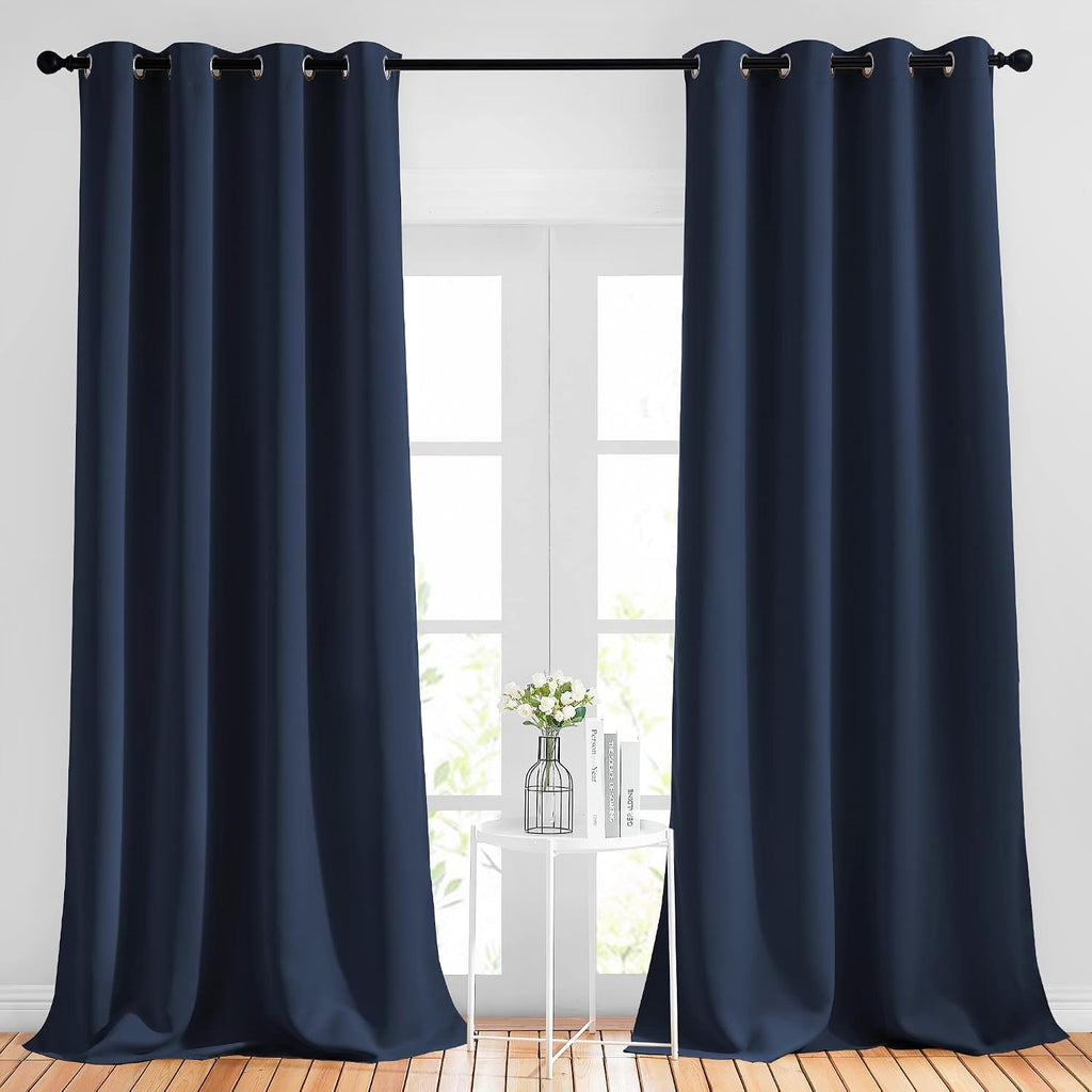 Cortinas largas NICETOWN - (52 pulgadas de ancho x 120 pulgadas de largo, azul marino, 2 piezas) Paneles para sala de estar con ojales para pasillo y habitación de invitados