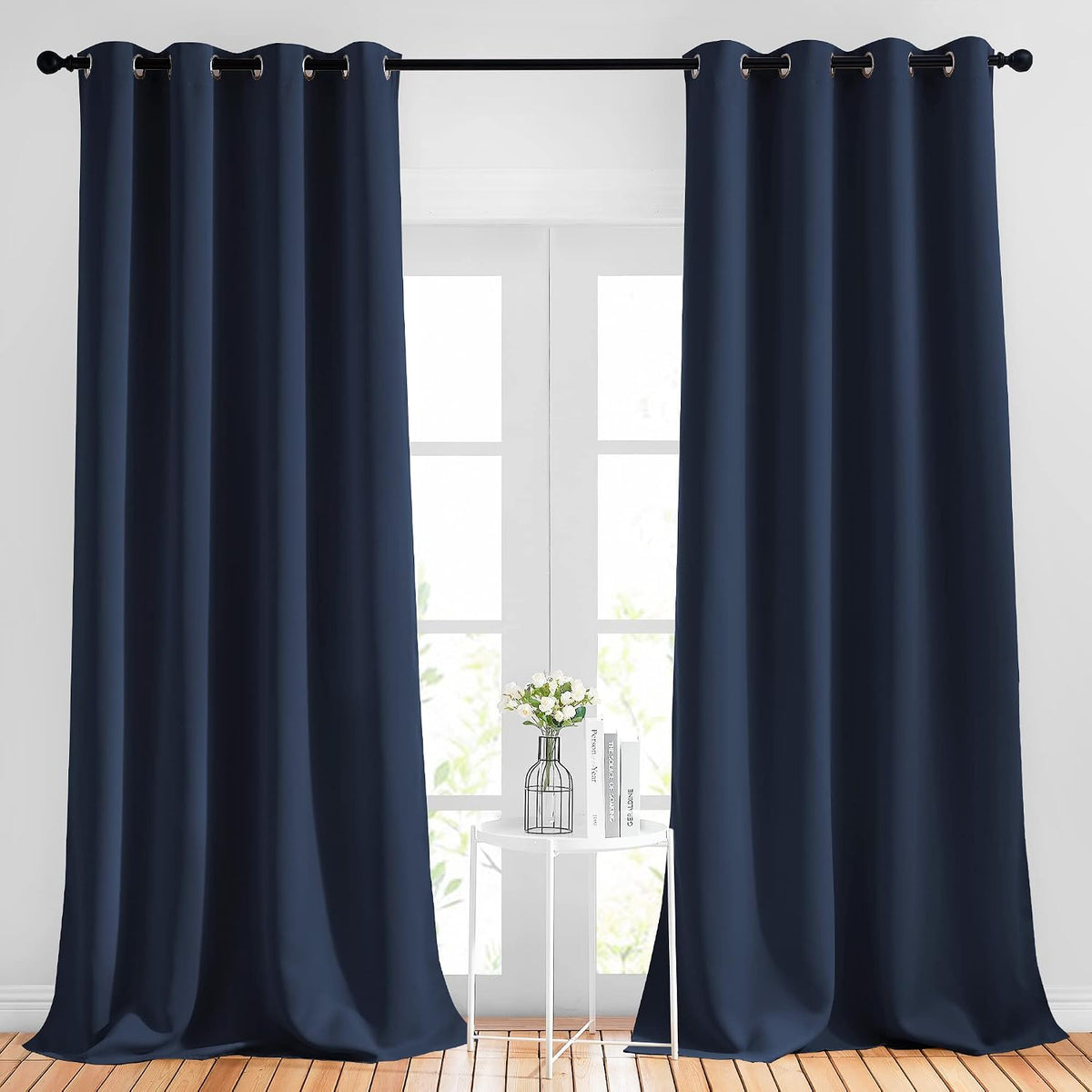 Cortinas largas NICETOWN - (52 pulgadas de ancho x 120 pulgadas de largo, azul marino, 2 piezas) Paneles para sala de estar con ojales para pasillo y habitación de invitados