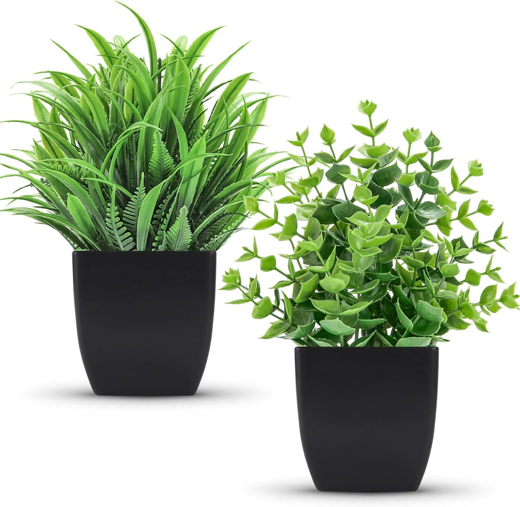 Der Rose Paquete de 2 plantas artificiales pequeñas en maceta, plantas falsas negras, accesorios de baño para el hogar, oficina, escritorio, decoración de baño, interiores