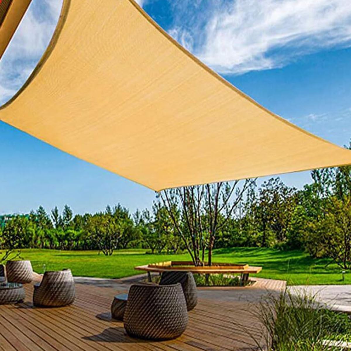 Toldo de color beige, 6 x 9 m, transpirable, protección solar